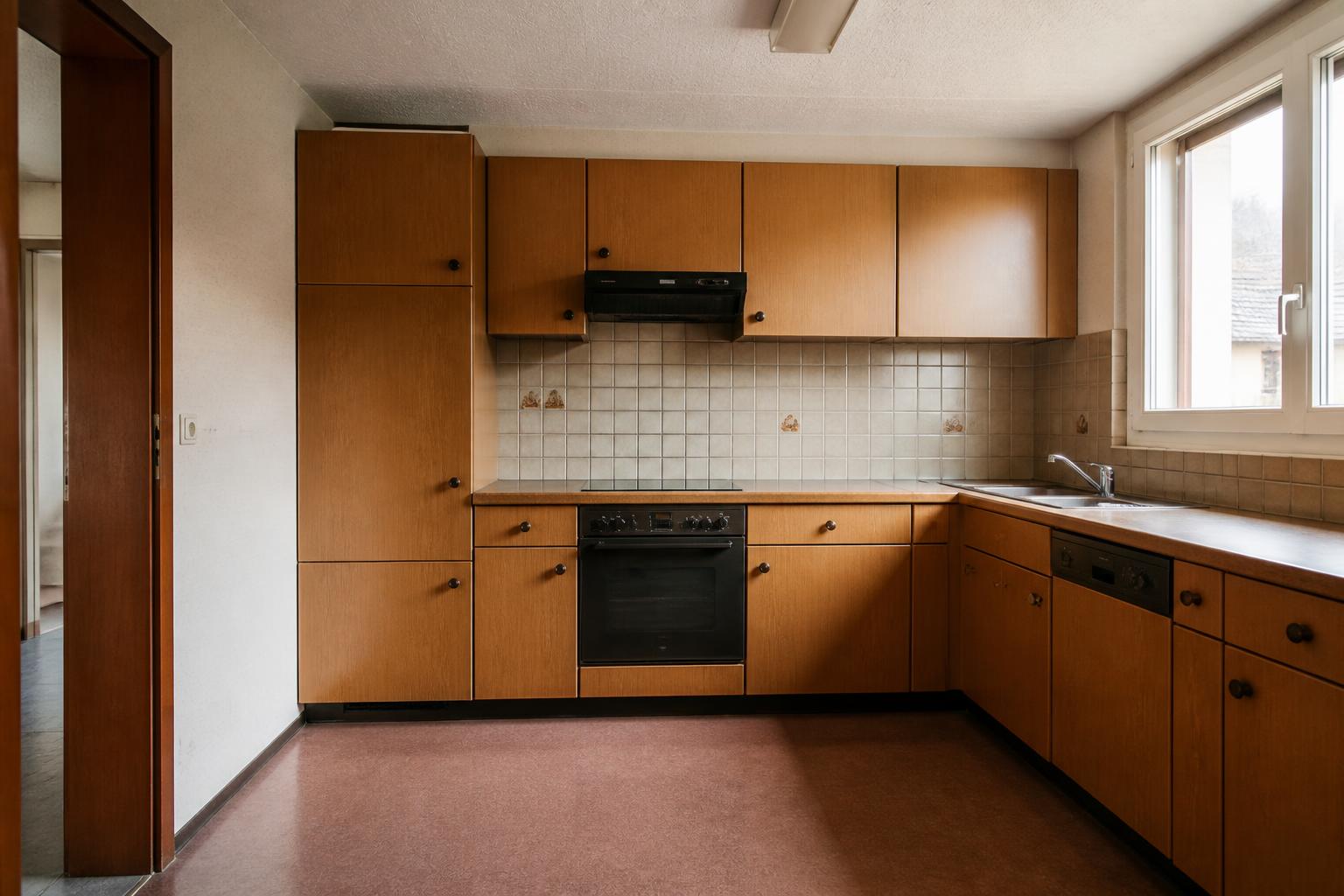 Cuisine avant démontage — meubles, four et plan de travail en place